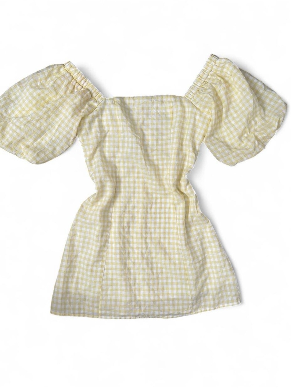 Mable Women Yellow Gingham Off the Shoulder Puff Shoulder Dress size S